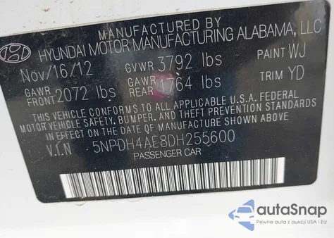 2013 Hyundai Elantra Gls from USA, damaged, VIN 5NPDH4AE8DH255600